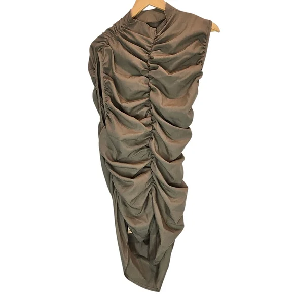 PLT Label Dark Taupe Tailored Extreme Ruched Asymmetric Top Size 12 - Picture 5 of 16